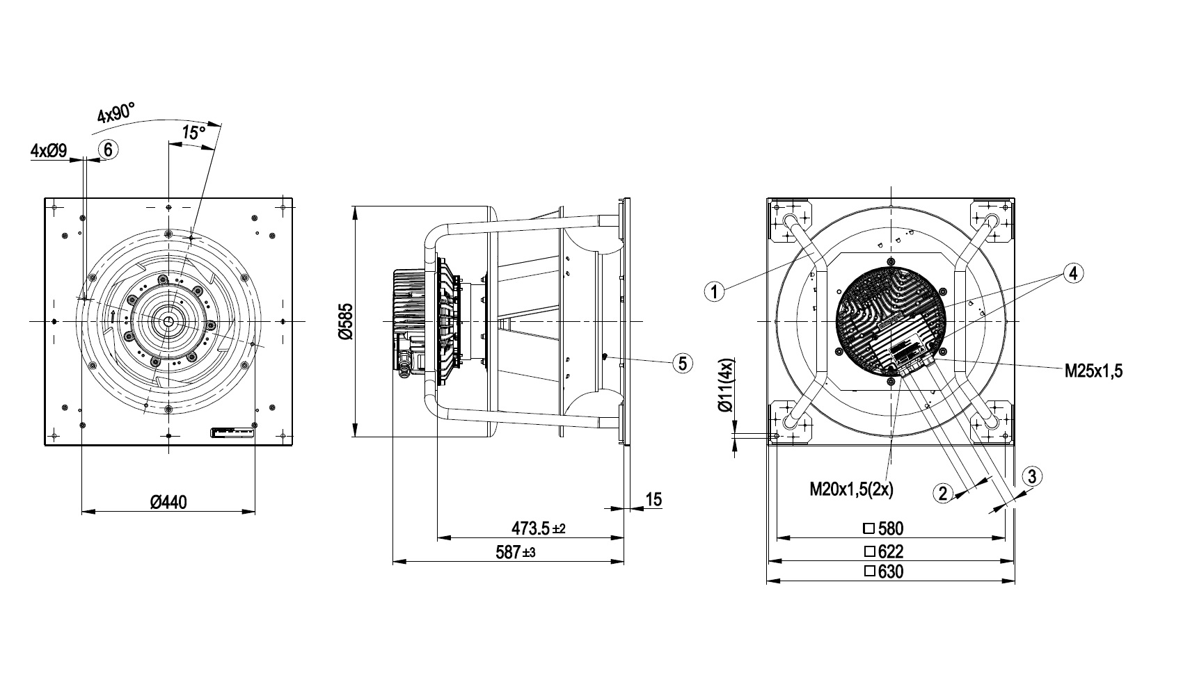 Центробежный (радиальный) вентилятор ebmpapst K3G500PB3301