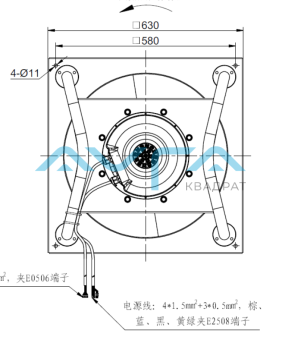 ECF(K)10D450-PLHDAL0Y-RF Центробежный ЕС-вентилятор Sanmu с монтажной пластиной и креплением "паук", со штуцером отбора давления
